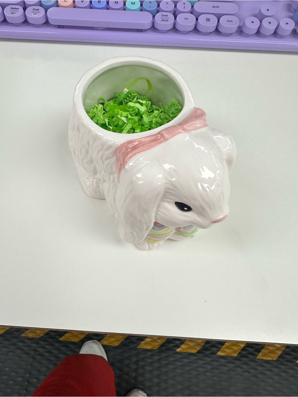Ceramic White Bunny Treat Bowl with Pink Bow - Pets Small Pets